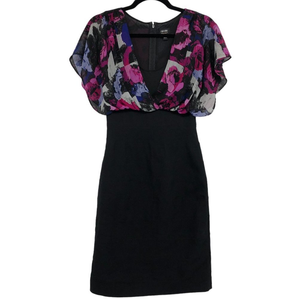 Nicole by Nicole Miller Black & Fuchsia Floral Mini Dress size 6